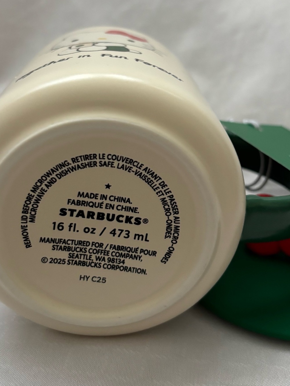 Starbucks Cream Ceramic Mug with Green Lid and Red Accent - Picture 2 of 7